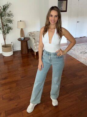 REORIA Women's Going Out Tops Halter Plunge Neck Backless Double Lined Summer